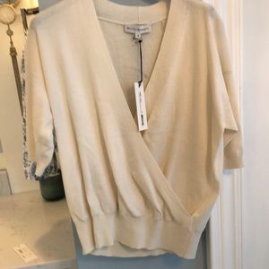 NWT WHITE AND WARREN COTTON CREAM CROSSOVER SWEATER